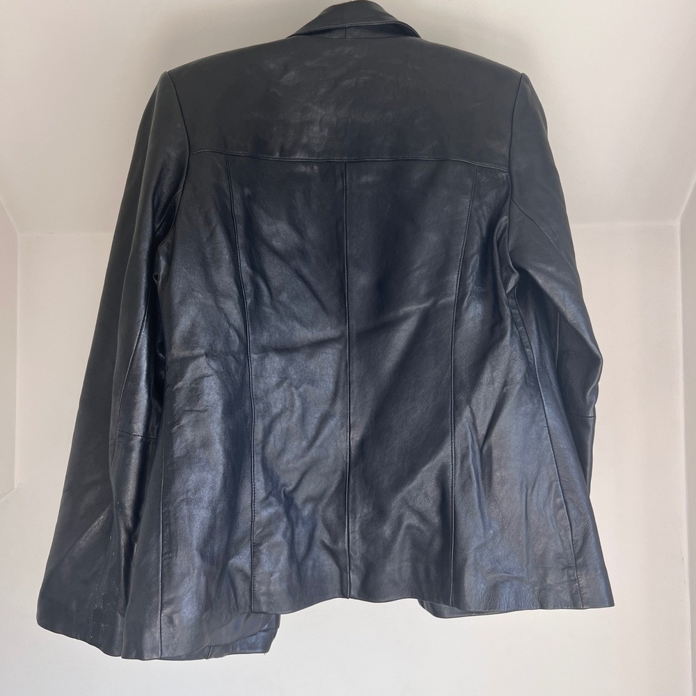Vintage Black Leather Jacket Zip Up Sleek 90s Minimalist Biker Chic Size Small - Picture 9 of 9
